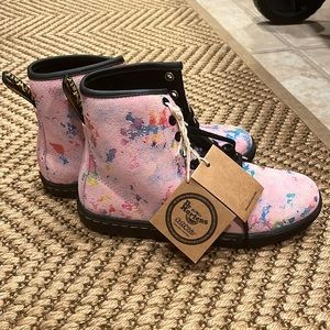 Womens Dr Doc Martens Boots Sheridan Pink Paint Splatter Size 7 US